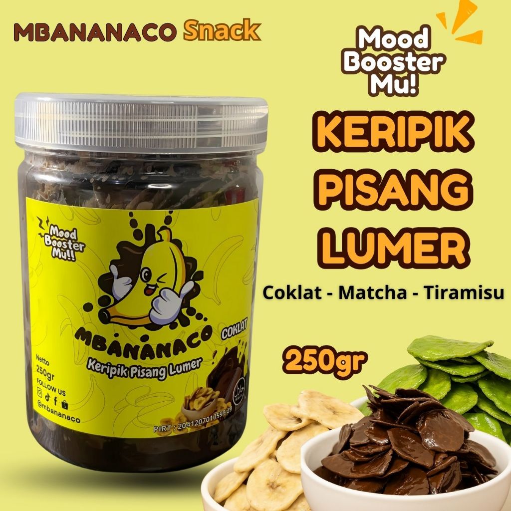 

MBANANACO - Keripik pisang lumer Coklat Tiramisu Matcha 250gr Banana Chips Cemilan Snack enak
