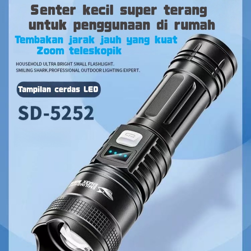 Senter LED Super Terang Multifungsi Digital, Zoom Teleskopik Outdoor, Jarak Jauh, Baterai Tahan Lama