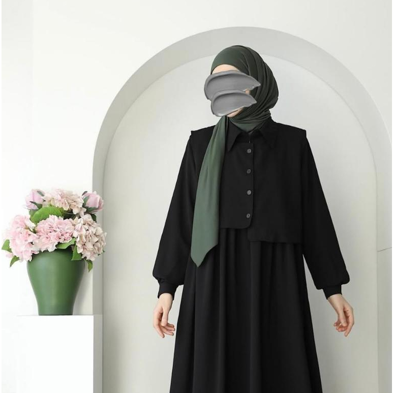gamis korean style mewah bahan monaco gamis + vest sofia dress