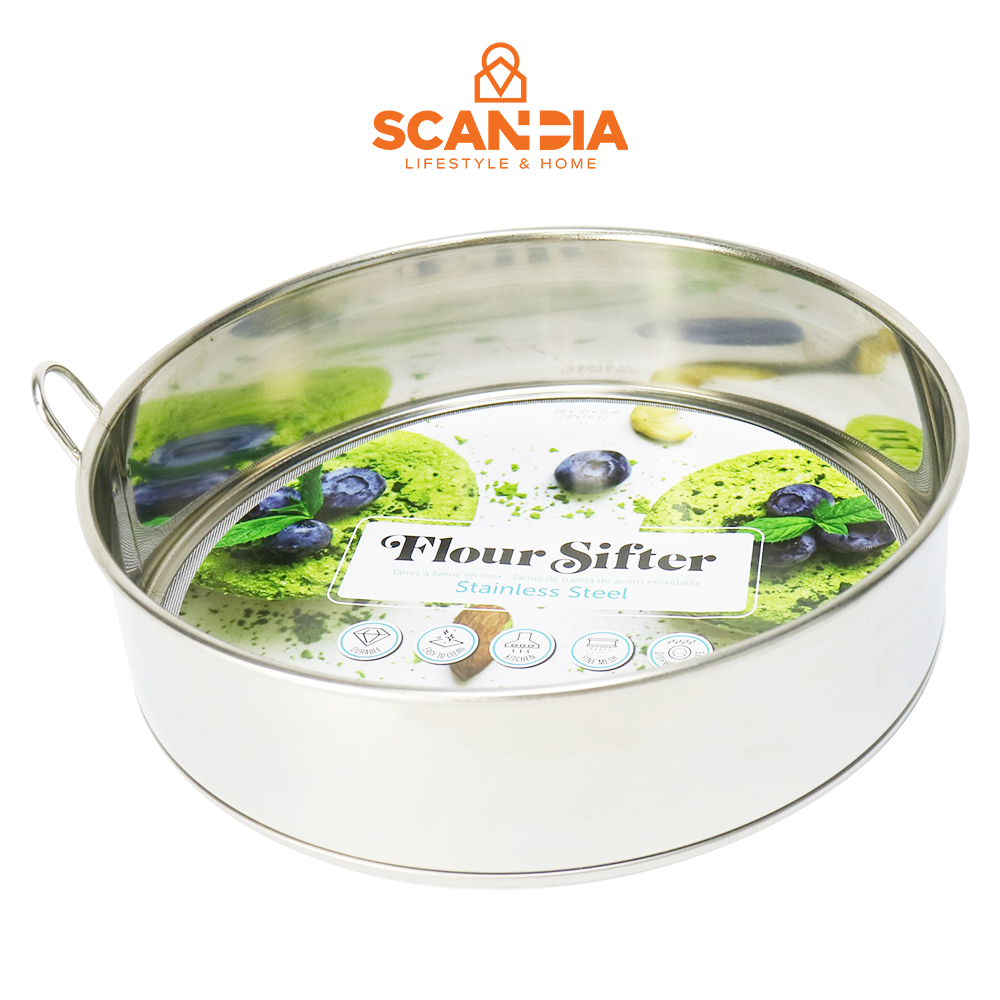 SCANDIA Flour Sieve Stainless Steel Round 20Cm Silver (KA0874) - Ayakan Tepung Peralatan Dapur Sarin