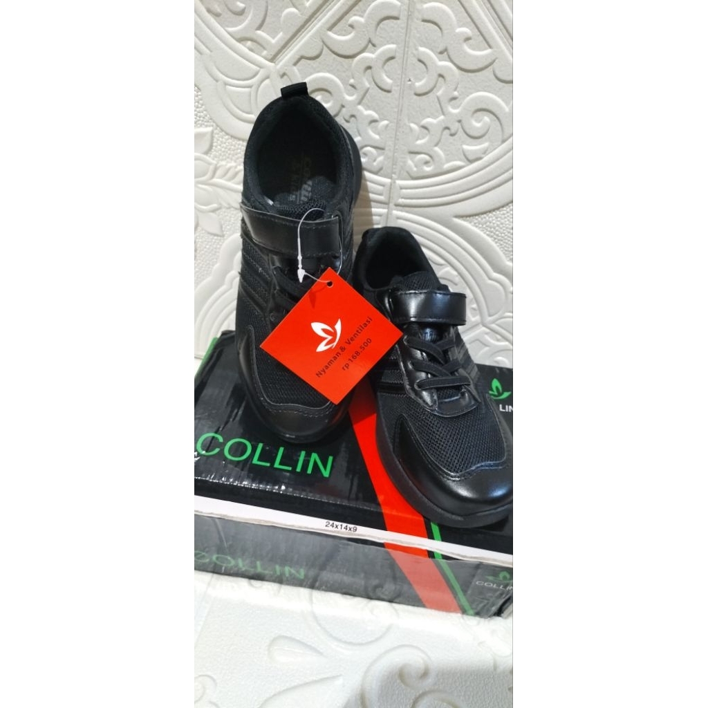 Sepatu Sekolah Hitam Anak laki laki perempuan Collin Cakep Size 31