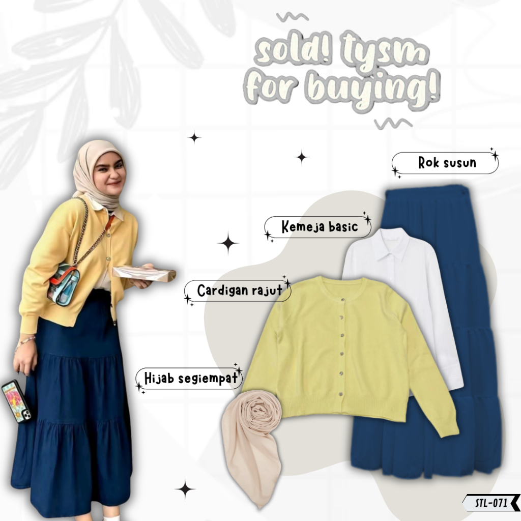 Oneset OOTD Rok susun | Kemeja putih | Cardigan rajut | Hijab segiempat |  Setelan rok dan atasan | 