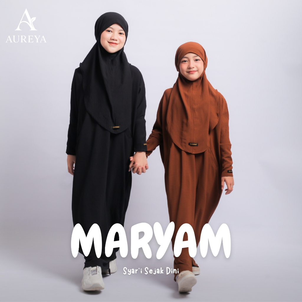 Gamis Anak Abaya Perempuan Warna Hitam & Cokelat Set Jilbab Gamis Manasik Anak Perempuan 1-13 Tahun