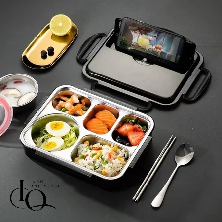 Lunch Box Kotak Tempat Makan Bekal Nasi Set 5 Sekat Stainless Anti Tumpah Dan Tahan Panas