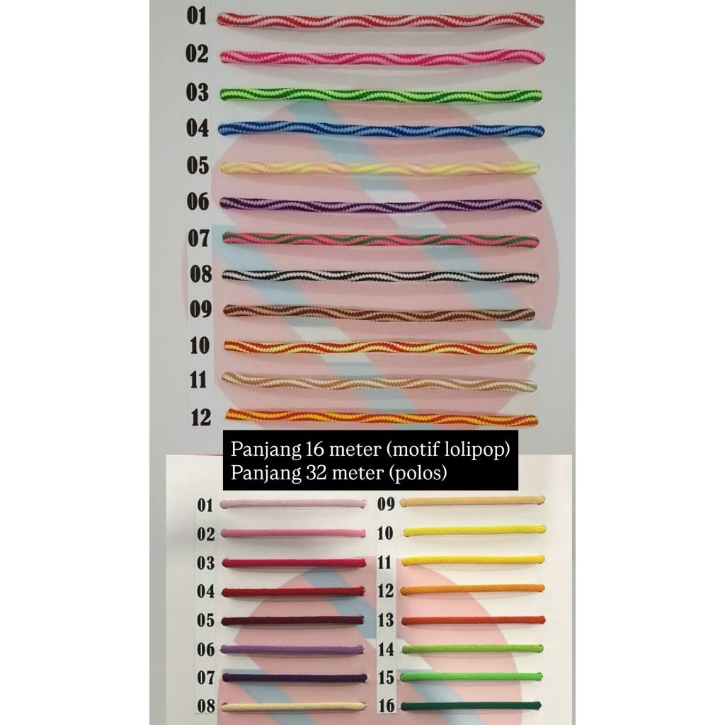 [Per Roll isi 16-32 M] Tali Paracord diameter 3,5mm-4,5mm / Tali untuk Gantungan HP/ Tali Kur Paraco