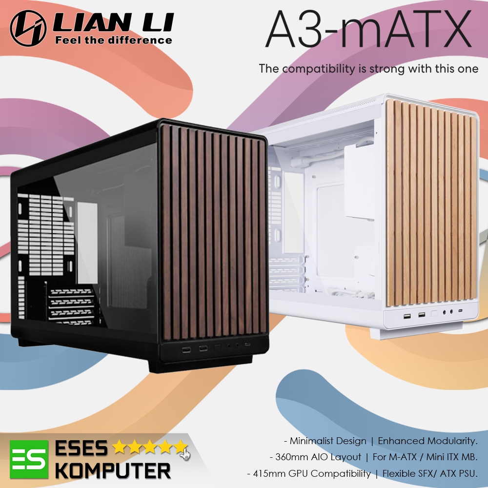 Case LIAN LI A3 Wood Glass Edition Black / White | m-ATX Micro Form Factor Chassis with Tempered Gla