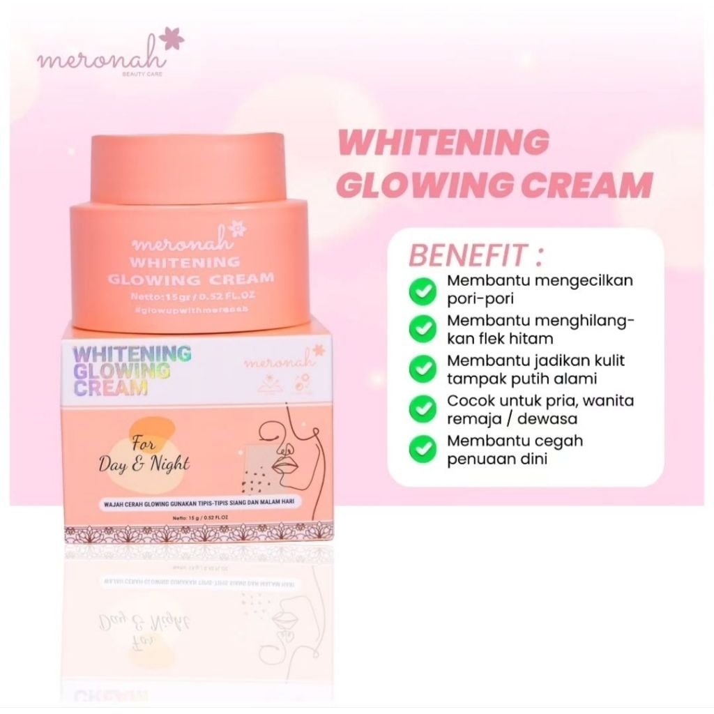 Meronah Whitening Glowing Cream 100% ORI | Cream Siang Malam |  Pemutih Wajah