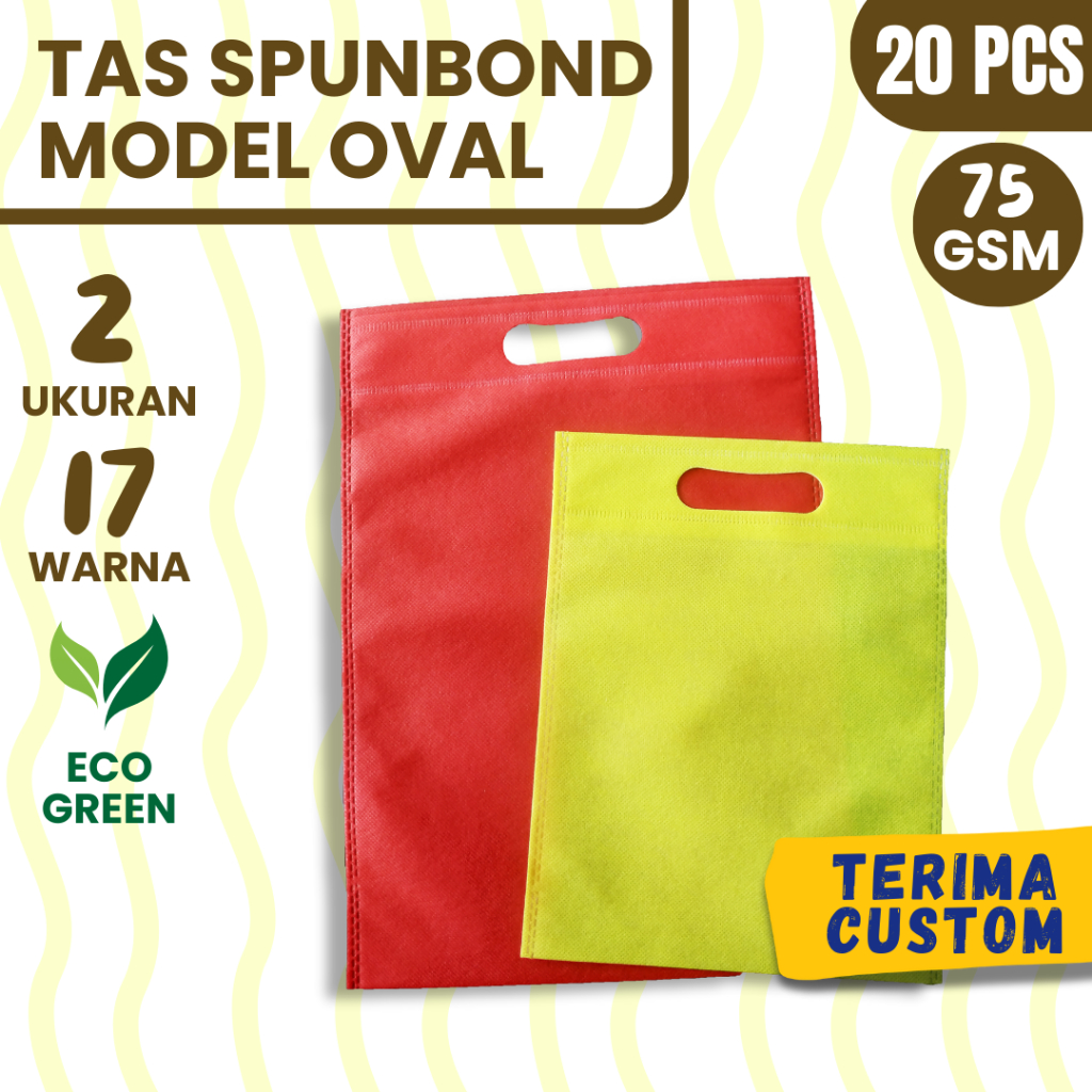 (20 PCS) Tas Kain Spunbond Model Oval | Goodie Bag | Totebag Murah Tebal 70-75 GSM Paket per Kodian 