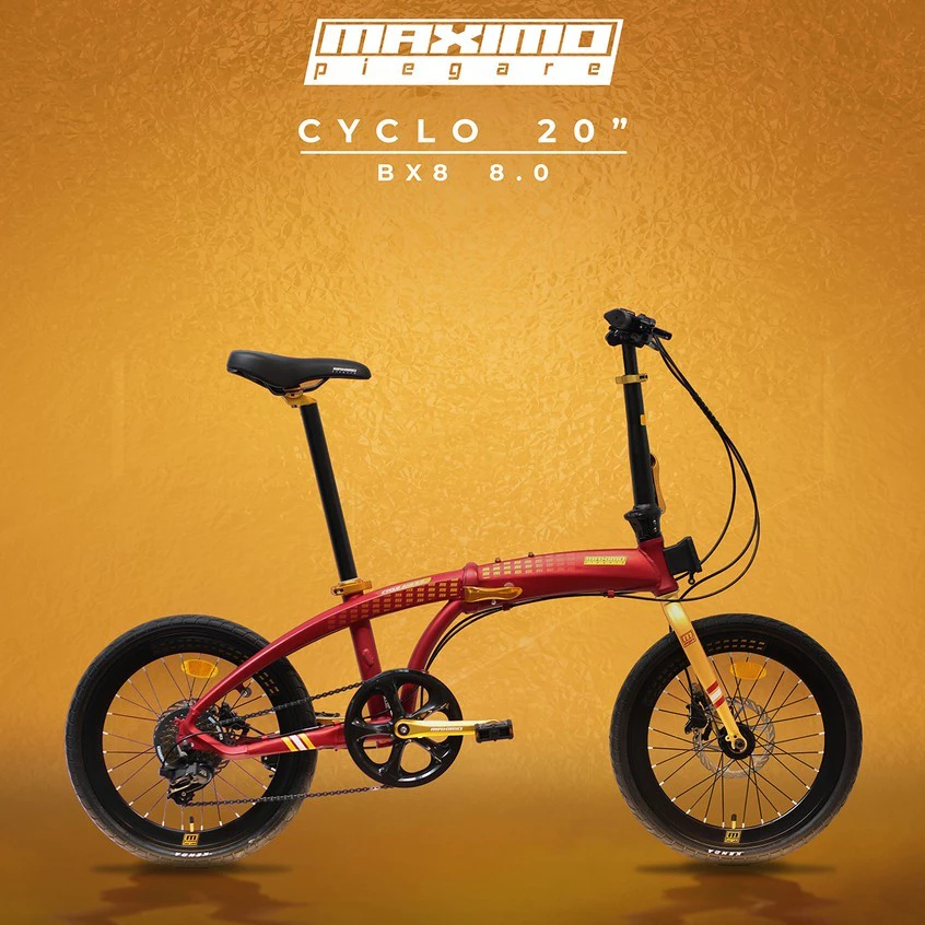 Sepeda Lipat 20 Inch MAXIMO Piegare Folding Bike 8 Speed Cyclo BX8 8.0 Red-Gold