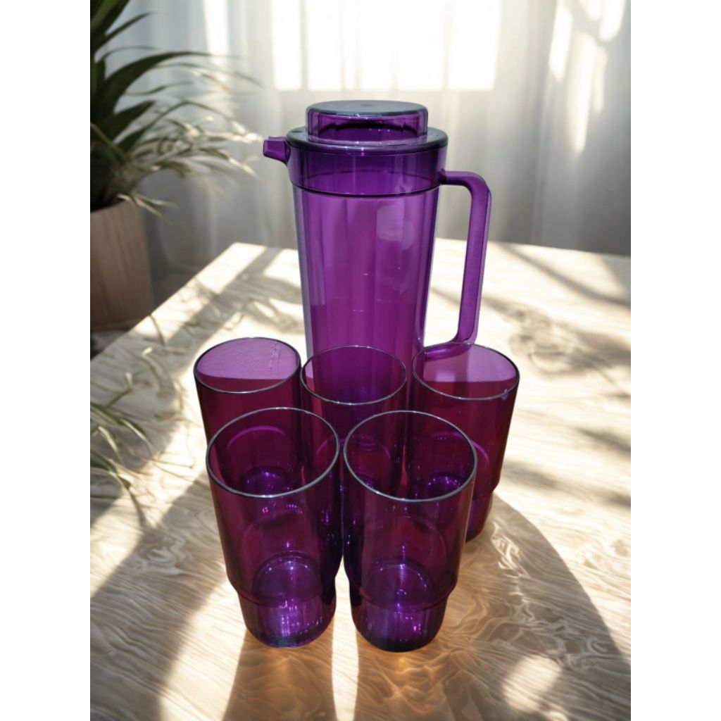 1 Set Pitcher Tupperware Kristal 3L - Original | Tempat Air Minum Elegan - Gelas Minum Elegan (Baru)