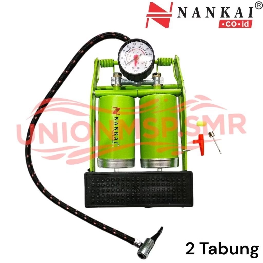 NANKAI Pompa Injak Kaki 2 Tabung Kompresor Angin – Pompa Sepeda dan Motor dengan Manometer