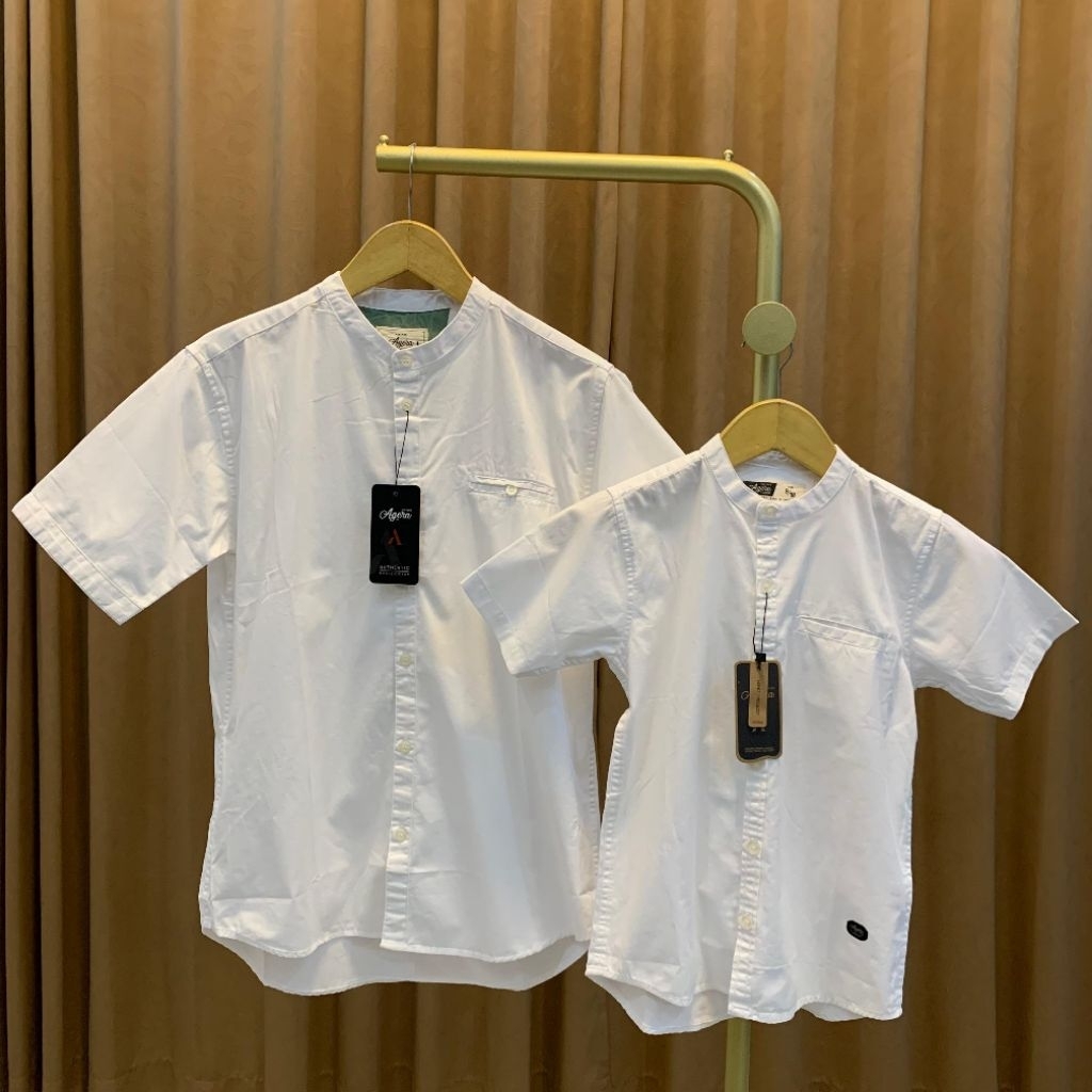 AGERA VR~Couple Putih Kemeja Koko Polos Casual Terbaru Kemko Baju Muslim Ayah Anak Lengan Panjang Pe