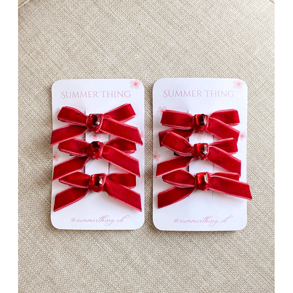 set jepit pita cantik | jepit pita mewah | jepit pita merah bludru | jepit rambut anak | jepit pita 