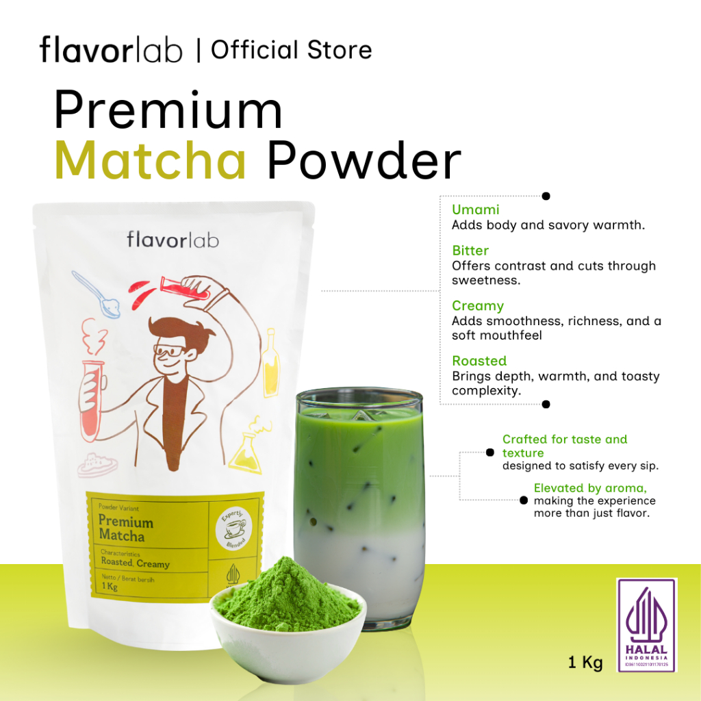 

Flavorlab Premium Matcha Creamy Green Tea Powder – Bubuk Minuman Matcha untuk Latte & Dessert HALAL