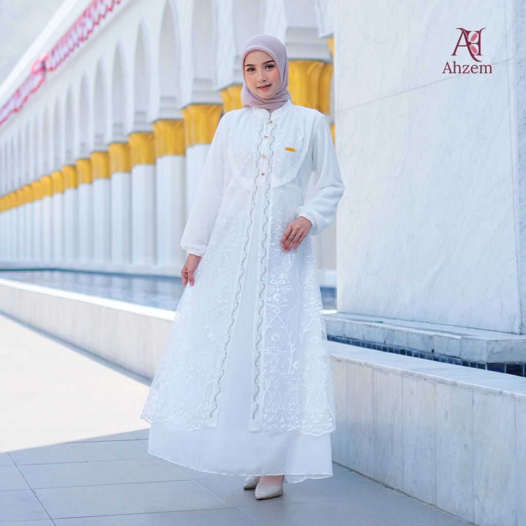Ahzem Official - Dress Gamis Setelan Cardigan Brokat Rompi Outer Ceruty Size Standar Baju Kondangan 