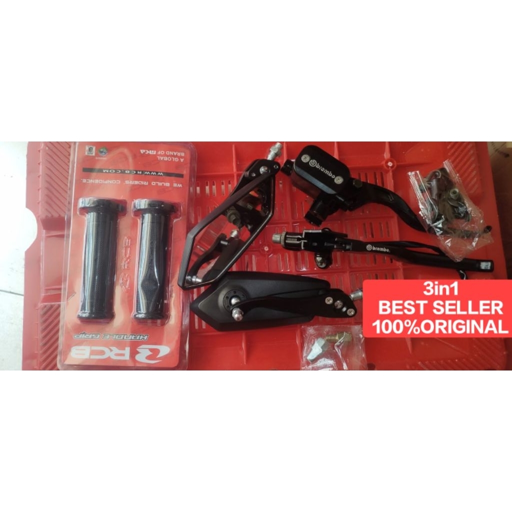 (BEST SELLER)PAKETAN PART MOTOR PREMIUM RCB + BREMBO  Handle Grip RCB + Spion Variasi + Handle Rem K