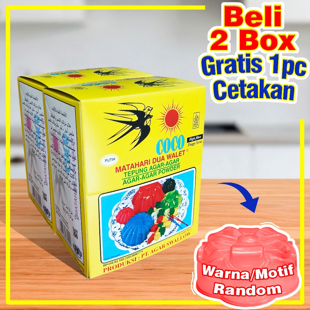 

AGAR SWALLOW COCO 5Gr/pcs (1 Box isi 12pcs) | Dapatkan Cetakan Agar-Agar setiap pemesanan 2 box
