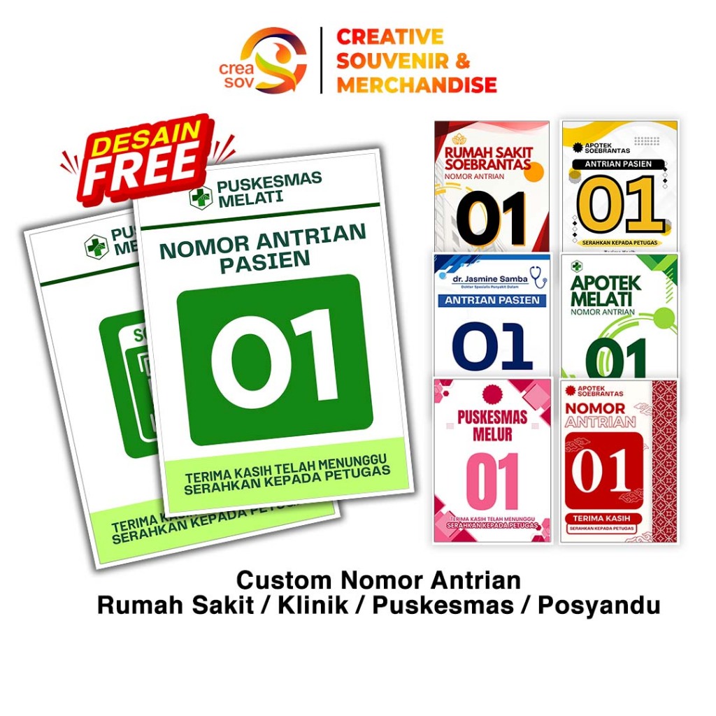 

Creasov - Nomor Antrian Pasien Puskesmas Posyandu Akrilik Stiker Kertas Laminating Custom Desain