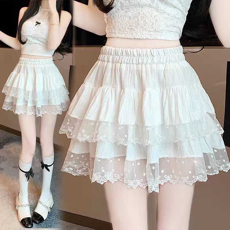 Mini A-Line Skirt High Waist Lace Renda Rok