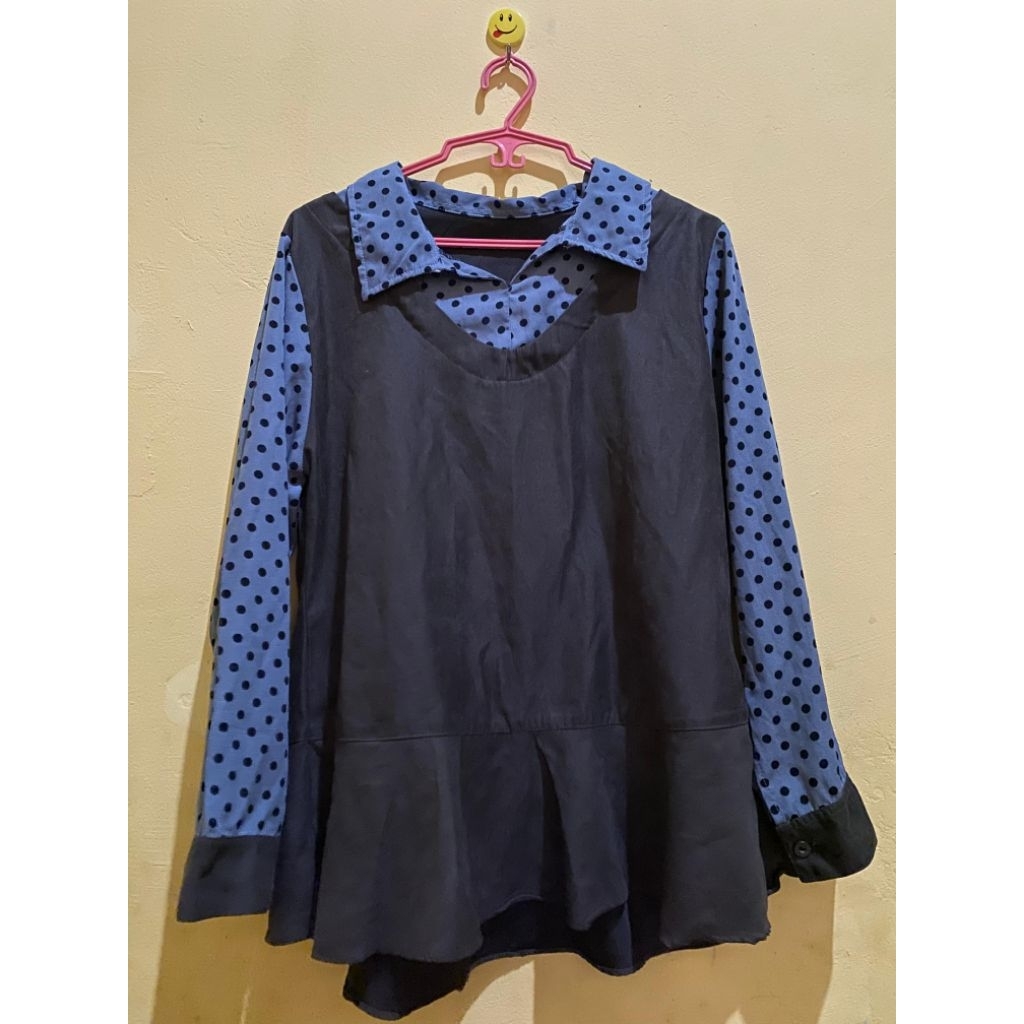 Blouse Layer Kombinasi Polkadot