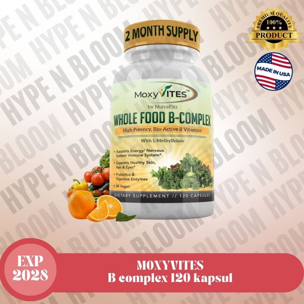 Wholefood B Complex MoxyVites 120 vit B12 B1 B2 B3 B5 B6 B7 B9 vegan Methylcobalamin stress energi i