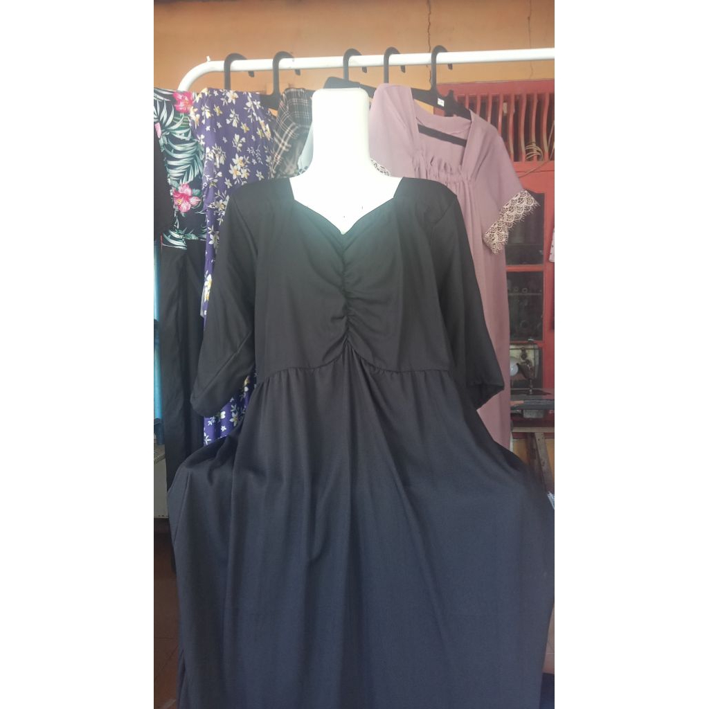 DRESS RAYON POLOS KERUT DADA (PANJANG)