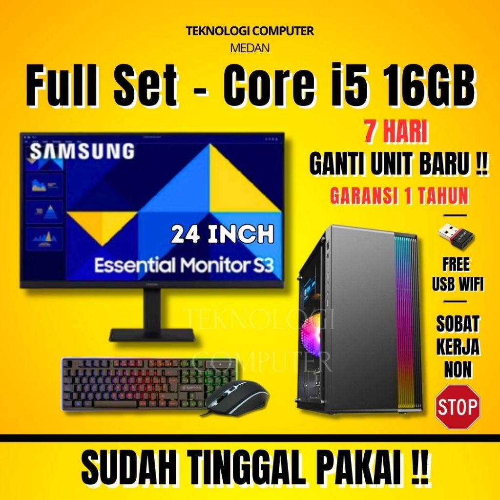 Core i5 | Full Set 24" SAMSUNG | Komputer Kantor Admin Sekolah | CPU PC Rakitan