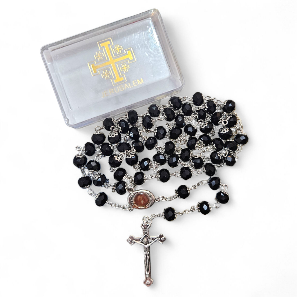 Rosario Kristal Cheko 8mm Permata Hitam Jerusalem Silver Terra Jerusalem