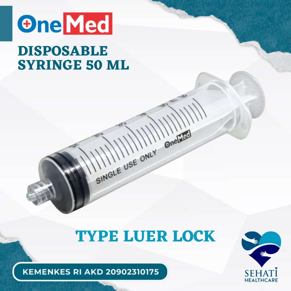 Onemed Syringe 50cc Luer Lock Spet Spuit Suntikan Suntik Lubang Tengah 50ml 50 ml cc Kesehatan