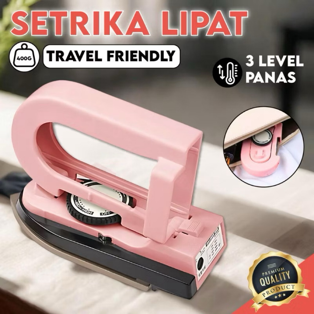 Setrika Lipat Mini Travel Dry Iron Detachable Handle Portable Traveling Strika Lipat Gosokan Baju St