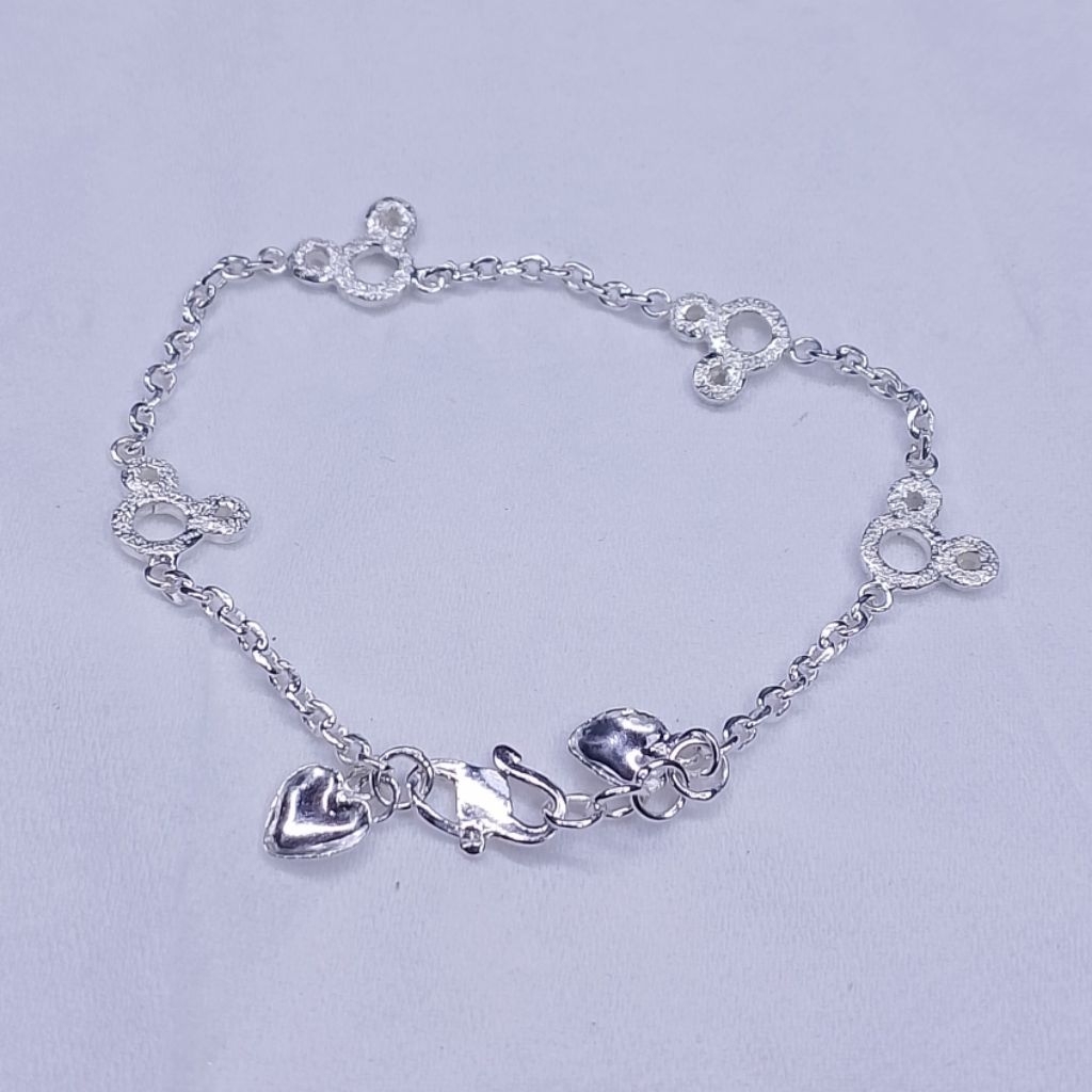 Gelang tangan mickey mouse anak bayi perak asli murni
