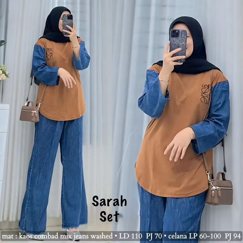 Setcel Jeans Kulot Wanita, Atasan Combed 24s, Celana Jeans Kulot, Oneset Wanita Terpopuler