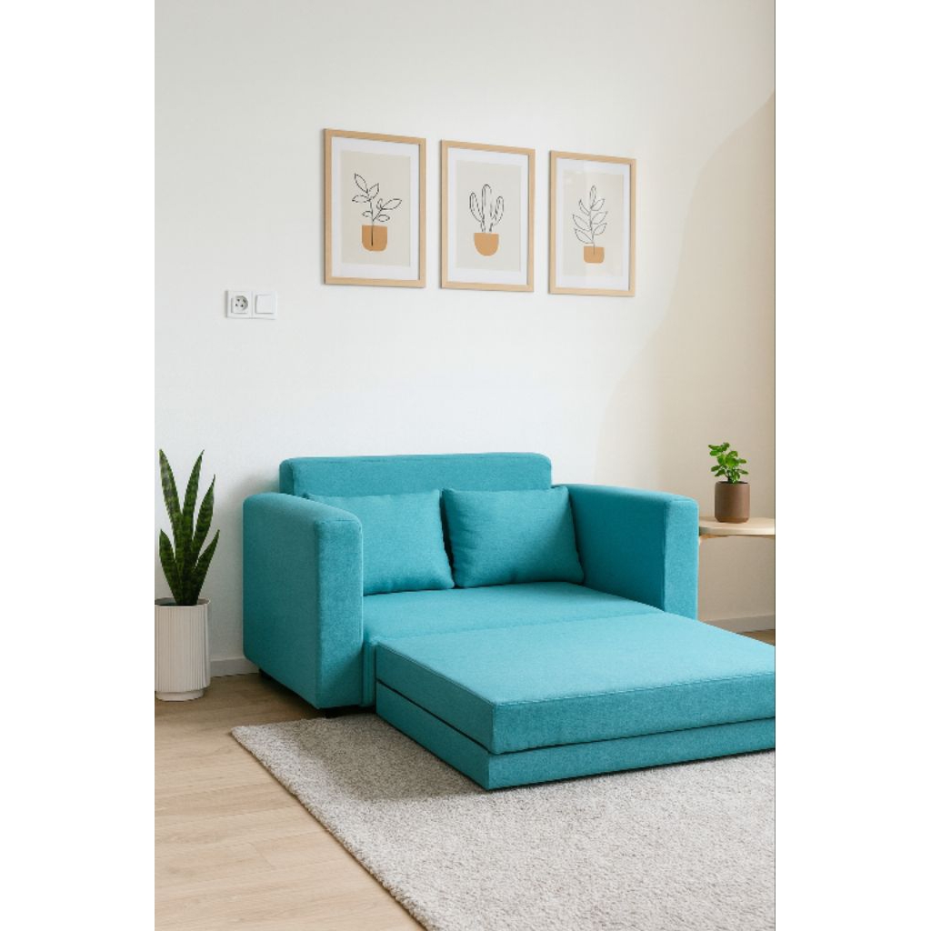 Sofa Bed Marem Minimalis Lipat 2 in 1 – Sofa Lipat & Kasur Tidur Santai Estetik Turquoise