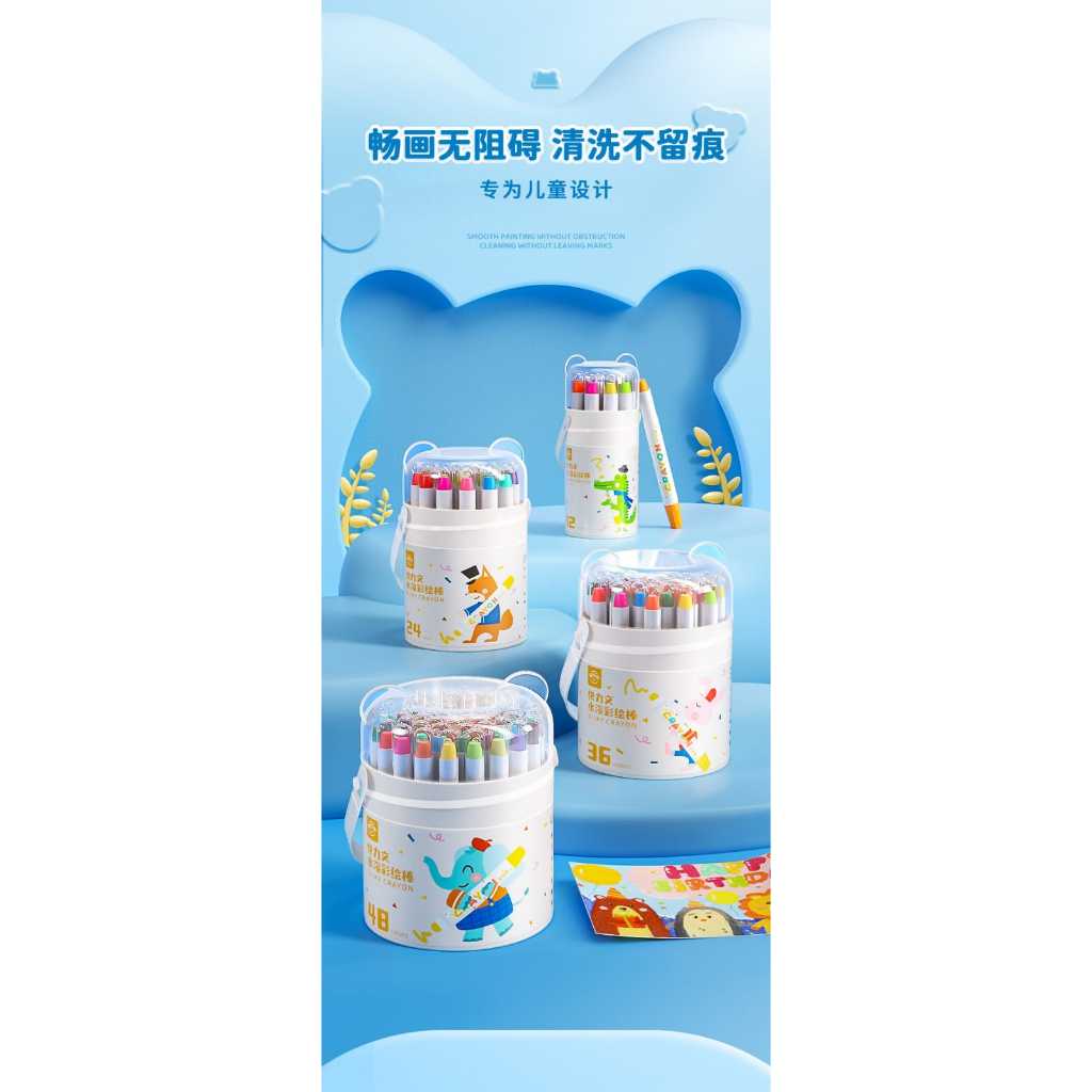 

Washable Silky Crayon Warna Colorful Bucket Krayon Set Anak Wipe and Clean