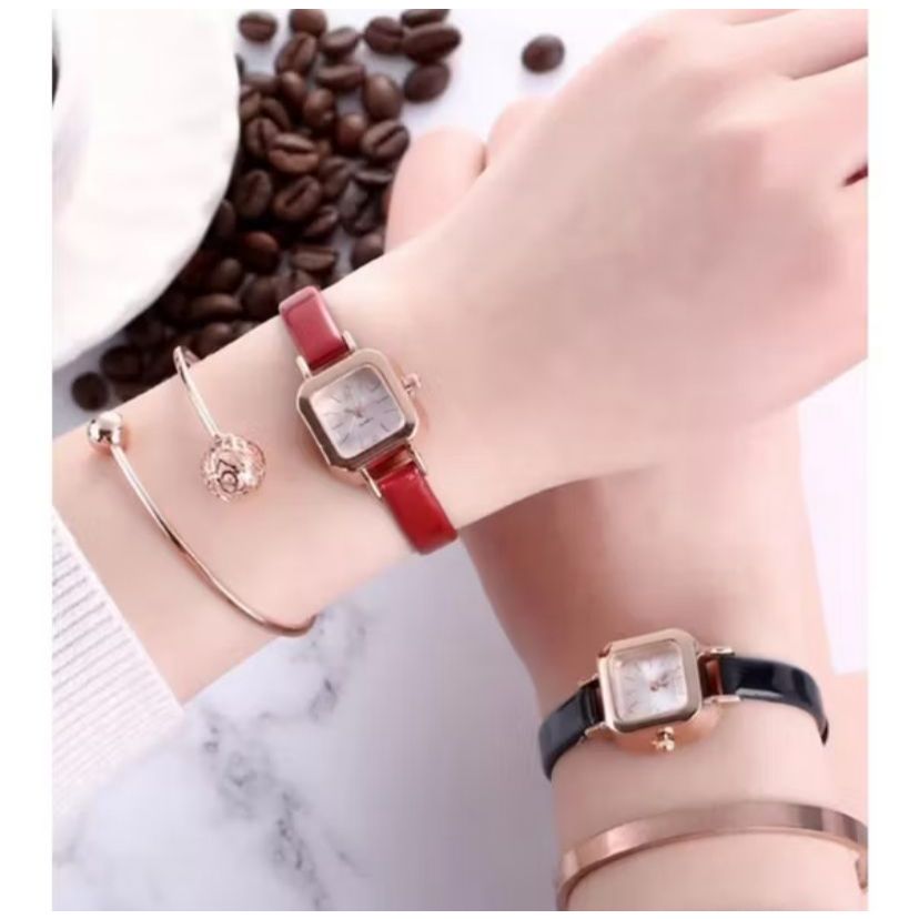 Jam Tangan Fashion Wanita Model Kotak Jam Tangan Korea Jam Tangan Import Jam Cewek Jam Tangan Kulit 