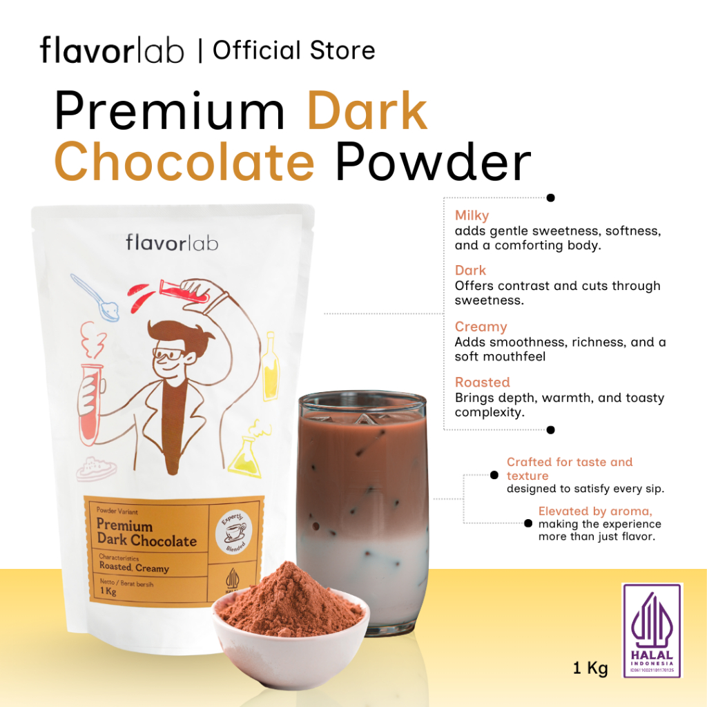 

Flavorlab Premium Dark Chocolate Powder – Bubuk Minuman Cokelat untuk Café, Frappe & Dessert (Halal)