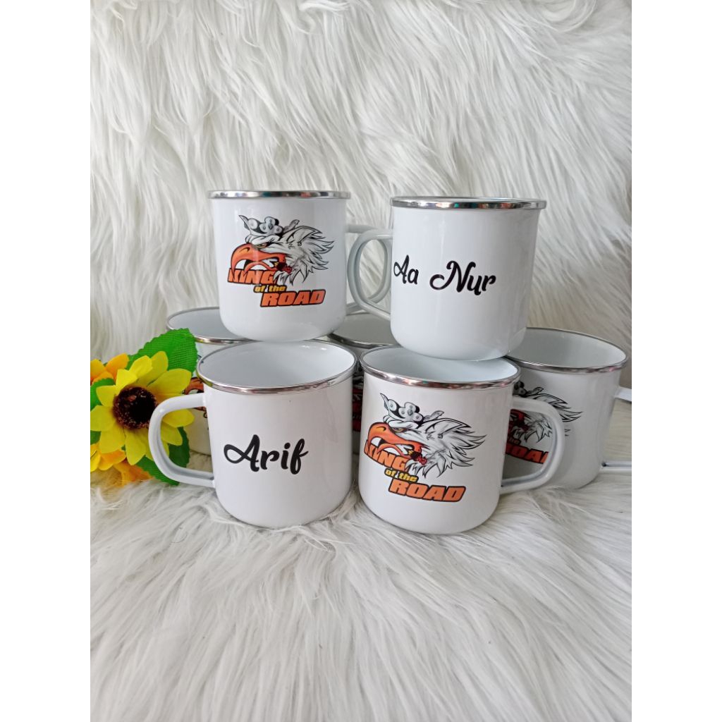 Mug Enamel Premium Putih 9 cm Decal waterbased