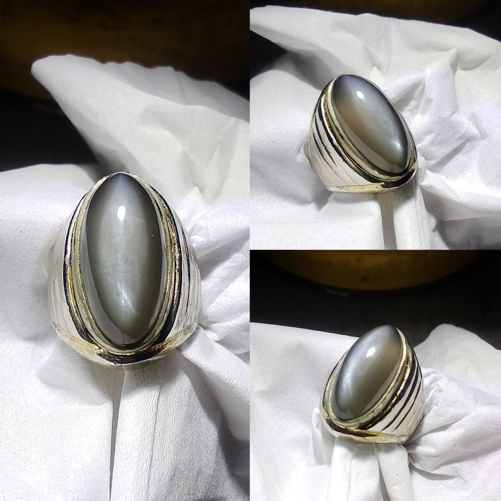 Batu cincin natural moonstone duri bulan hitam cat eyes Cc65