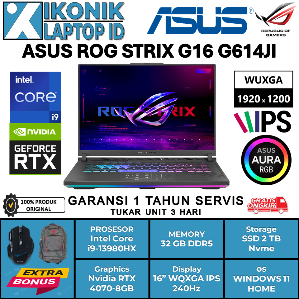 Laptop Gaming ASUS ROG STRIX G6 Intel Core i9 13980HX Nvidia RTX 4070-8GB Ram 32 GB Ssd 2 TB WIn 11