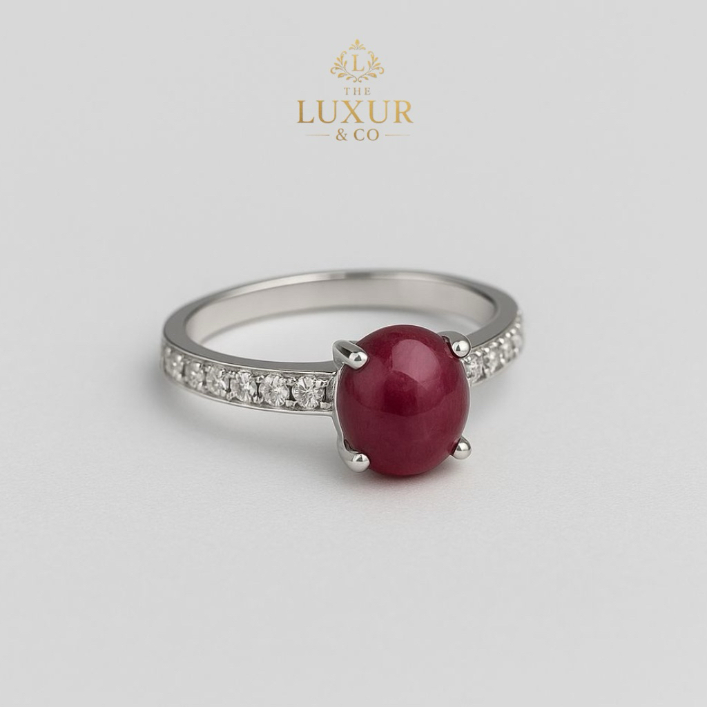 Ring Titanium Ruby Natural | Cincin Titanium Ruby Burma Oval Asli | Natural Ring Premium Wanita