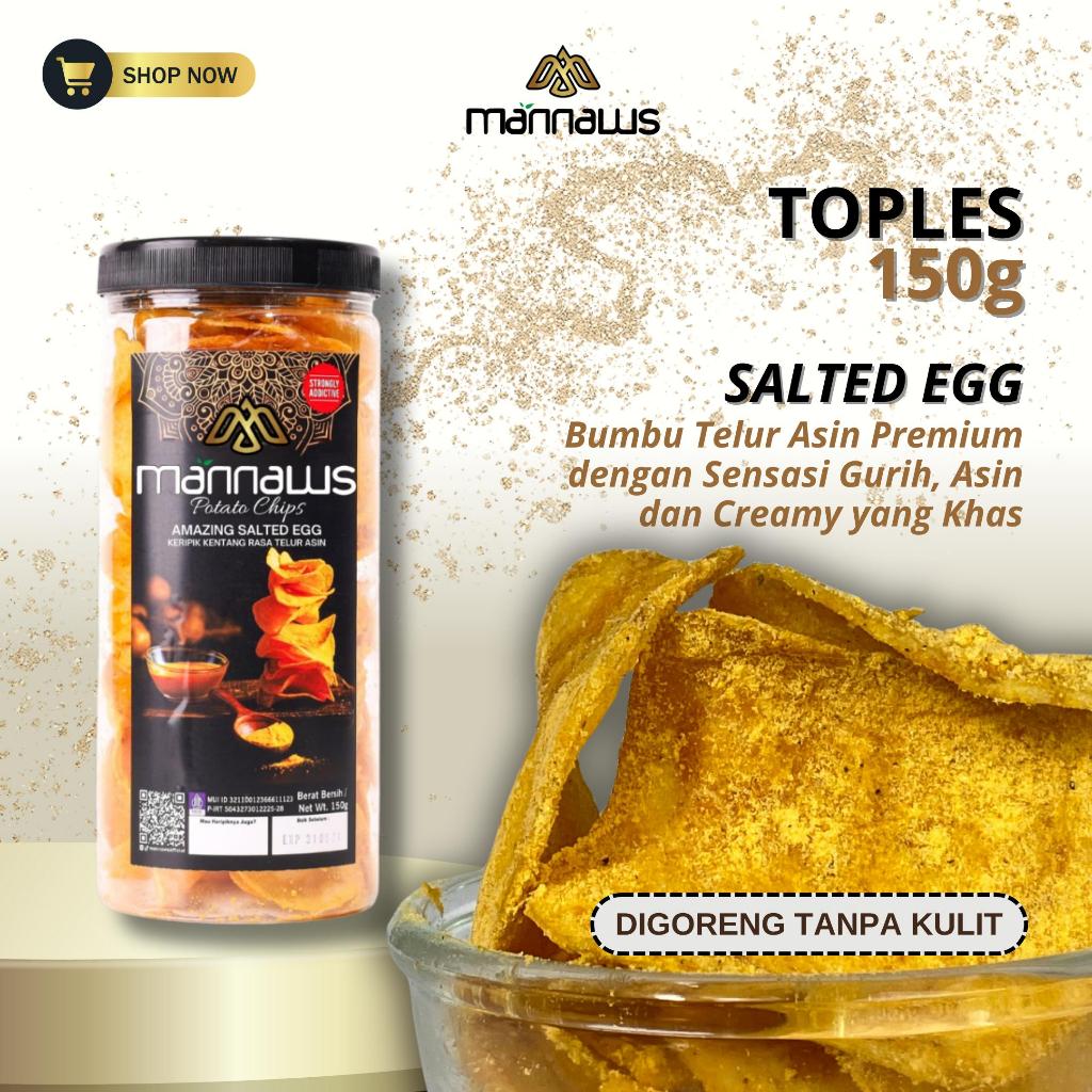 

Mannaws Potato Chips Snack Keripik Kentang - Ukuran Toples 150g - Amazing Salted Egg (Rasa Telur Asin)