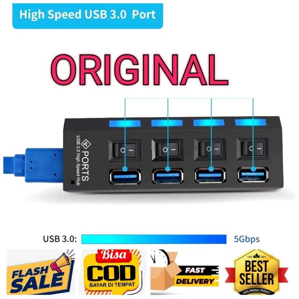 usb hub 4 port plus saklar on off sambungan kabel usb 4 in 1