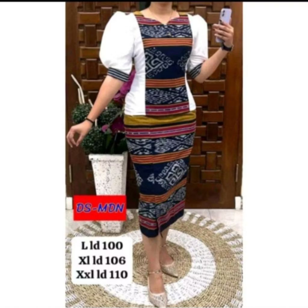 setelan rok tenun blus kantor set rok