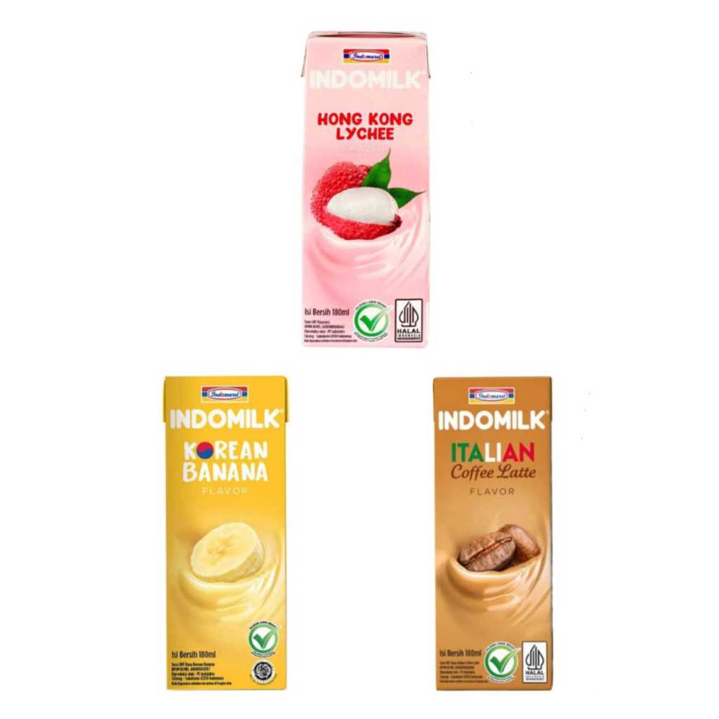 

Indomilk Susu Cair UHT 180ml | Rasa Korean Banana | Hongkong Lychee | Italian Coffee Latte