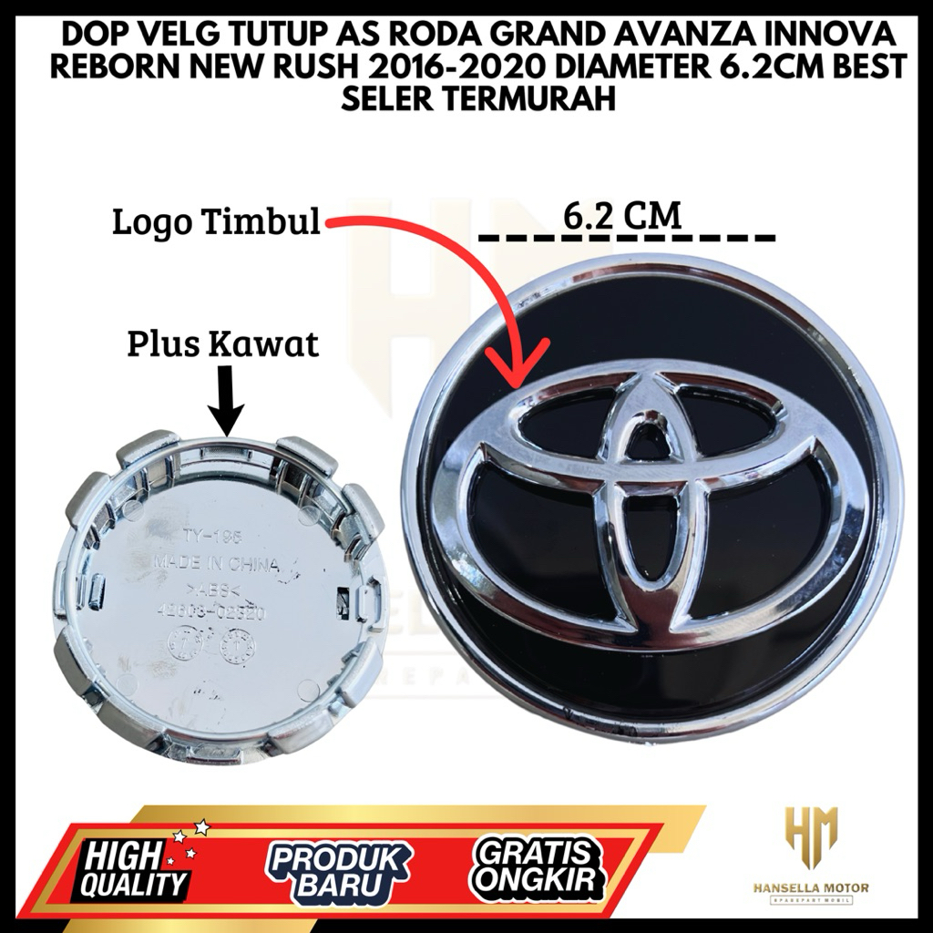 Dop Velg Tutup As Roda Grand Avanza Innova Reborn New Rush 2016 -2020 Diameter 6.2cm Hitam