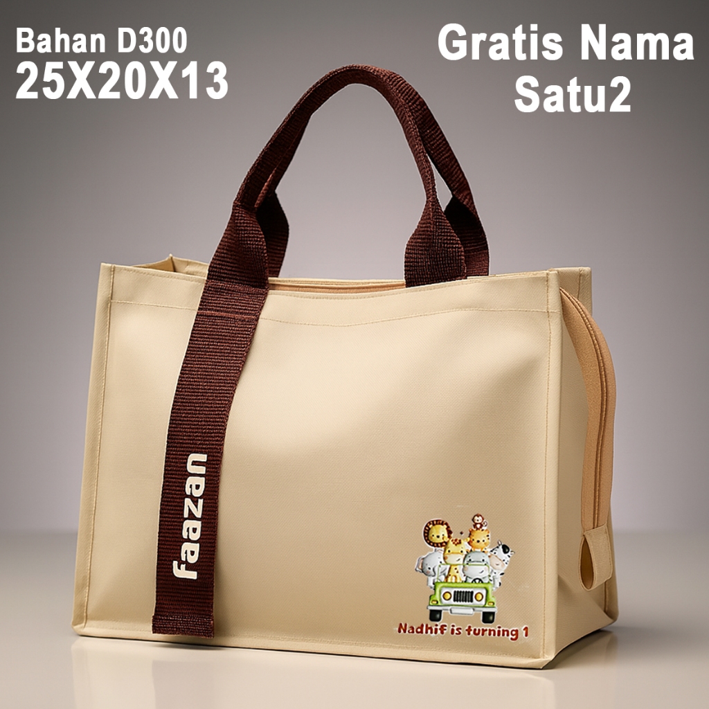 

[Resleting] Tas Snack Ulang Tahun Anak Jinjing Custom Nama Zoo Bahan D300