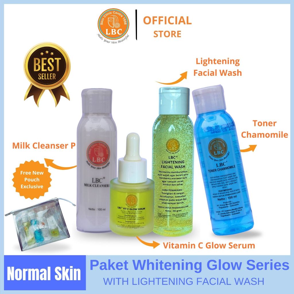 Paket Skincare - LBC Super Whitening Glow series for normal skin 20ml (FREE POUCH)