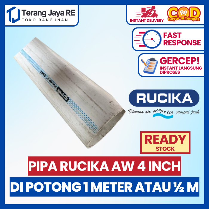 Pipa Paralon PVC 4 inch Rucika AW Tebal Meteran / Eceran