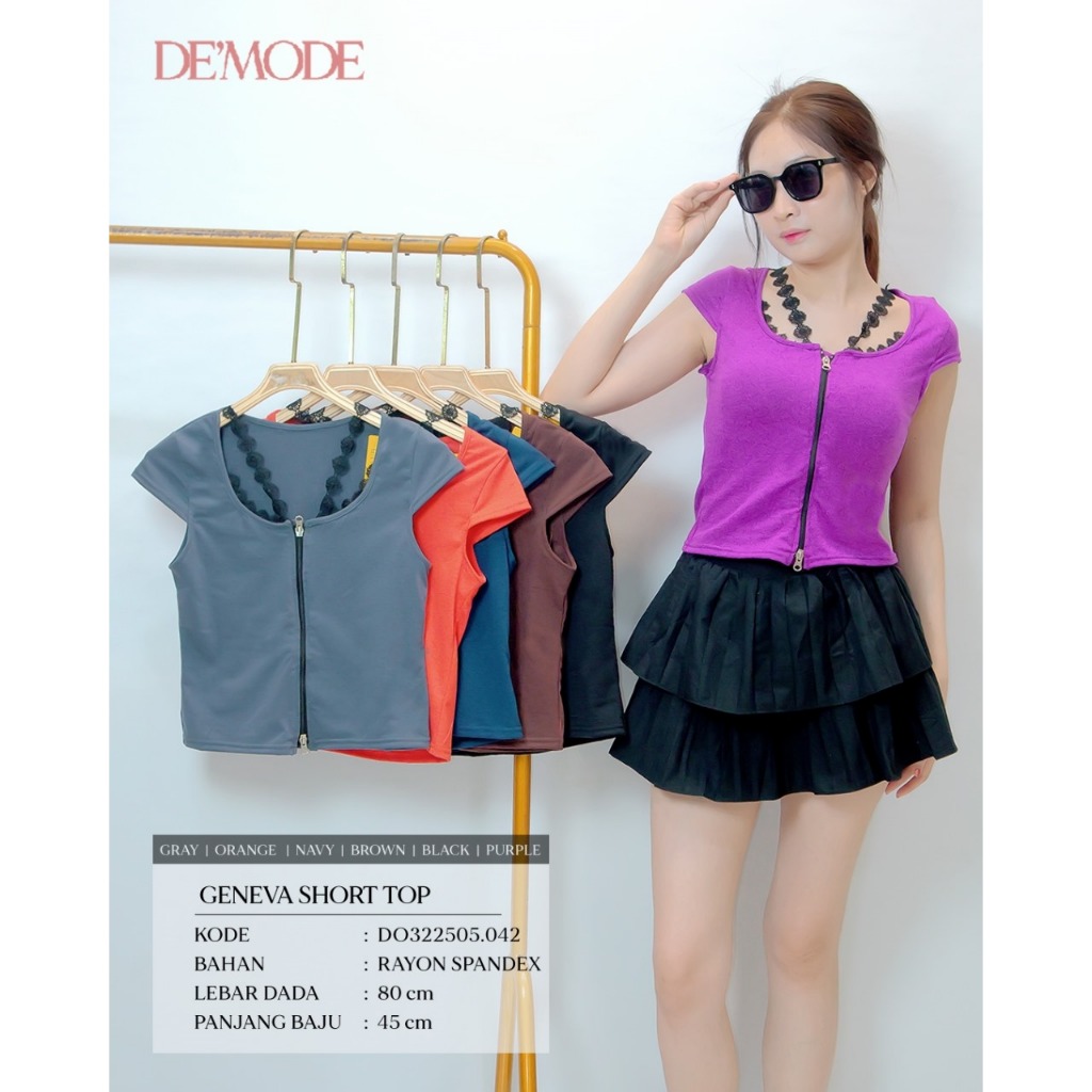 DEMODE - BAJU ATASAN WANITA MODEL ZIPPER LENGAN PENDEK BAJU WANITA FASHION IMPORT JAKET WANITA MURAH