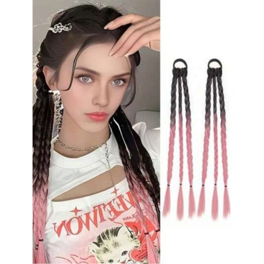 RCS - 1pcs  Rambut kepang anak dewasa pink hijau abu hitam coklat braid wig sintetis